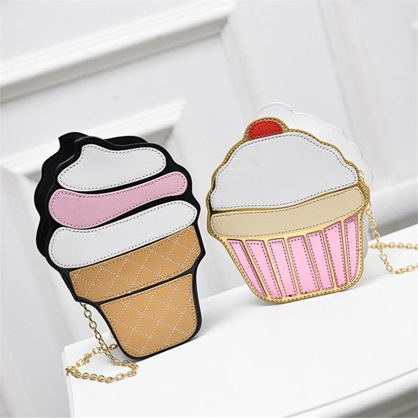 

storage bags creative ice cream shoulder bag women zipper three-dimensional korean version of the chain crossbody female cartoon pu