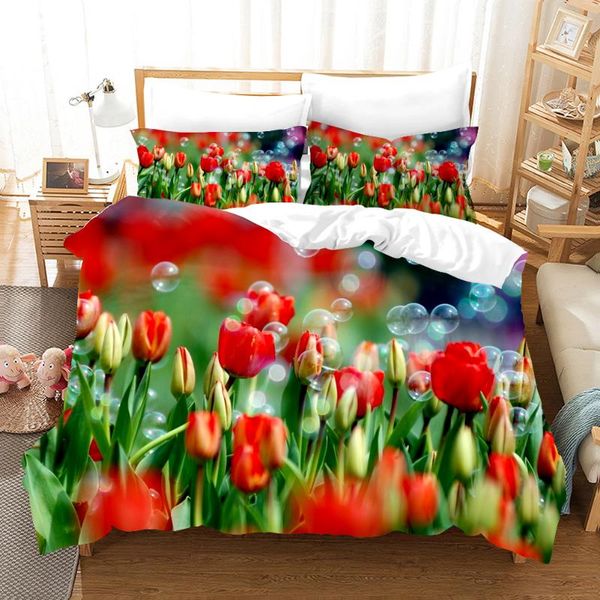 

red tulips duvet cover for girls adults decor bedroom textiles sets luxury bedding and pillowcase flowers set