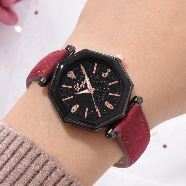 

wristwatches 2021 fashion casual ladyies leather watch starry sky rhinestone analog case diamond luminous quartz wristwatch women clock, Slivery;brown