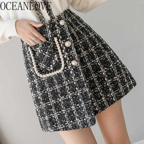 

women plaid tweed autumn winter a-line faldas mujer high waist s-xl korean retro mini skirts 18888 210415, Black