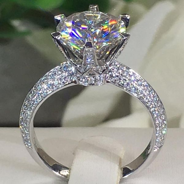 

white gold 1 2 3 4 5 round moissanite diamond ring women wedding party anniversary engagement intricately woven cluster rings, Golden;silver