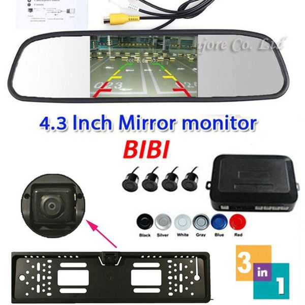 

car rear view cameras& parking sensors selling backup radar system + 4.3'' lcd digital display & eu license plate frame camera