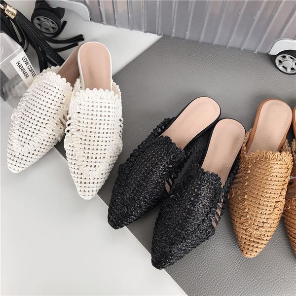 

fashion women slippers outdoor hollow pointed toe flats summer sandals slides beach shoes woman comfortable mules, Black