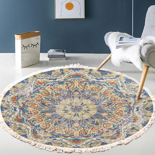 

carpets national floral carpet for living room imitation cotton linen round rugs decor woven prayer bedroom mat children play area rug