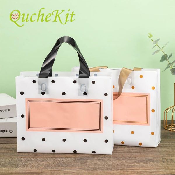 

gift wrap 50pcs white round dots pink plastic bag shopping jewelry clothing packaging thick large cosmetic with handle