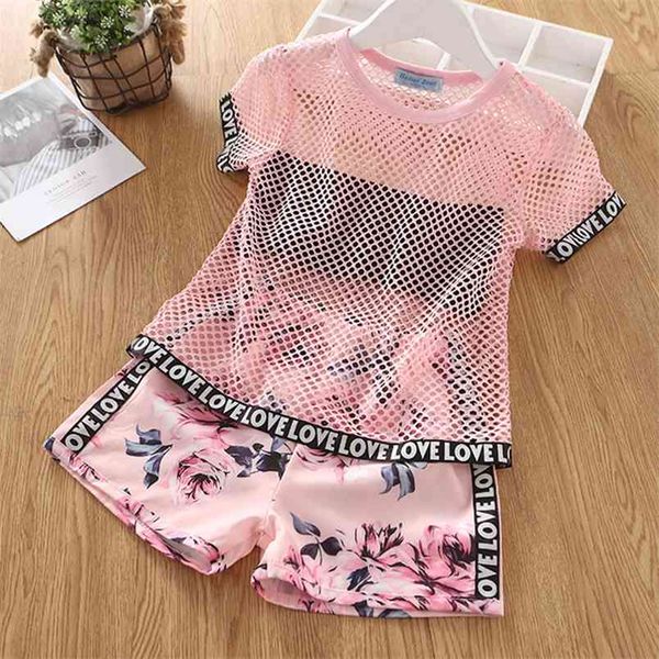 

girls clothes fashion baby set mesh shorts 2pcs clothing kids children 210528, White