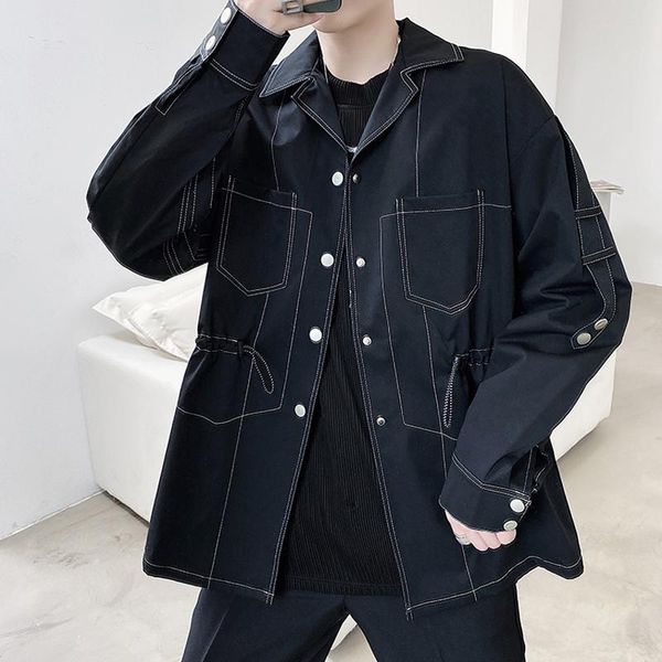 

men's jackets 2021 design sense fried street casual coat men autumn korean bright line decoration loose trend jacket net red, Black;brown