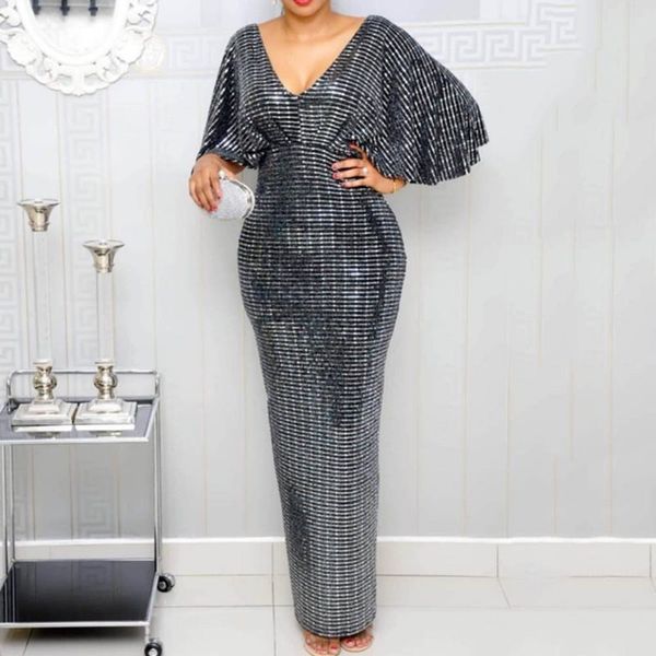 

2021summer club luxury gray party women long pencil dresses tunic high waist backless female sequin glitter evening maxi dress, Black;gray
