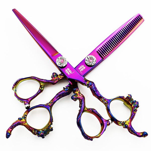 

hair scissors 6 inch professional hairdessing set cutting+thinning barber shears golden purple high quality