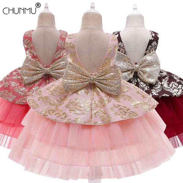 

summer infant baby girl dress lace appliques girls 1st year birthday dresses elegant flower clothing for party wedding 210508, Red;yellow
