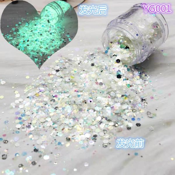 

nail glitter 10g/bag luminous neon hexagon fluorescent flake glow in the dark sequin for nails art decorations manicure 12color, Silver;gold