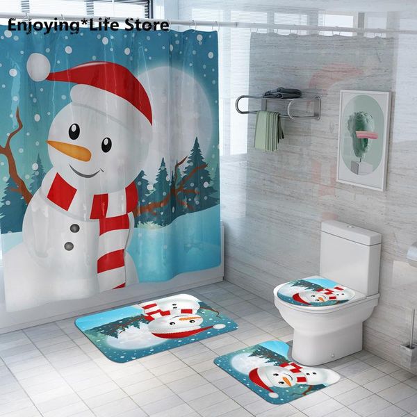 

bath mats christmas snowman printed shower curtain toilet mat carpet set bathroom decoration anti slip rug