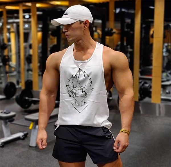 

men' tank 2021 summer gym men bodybuilding fitness sleeveless shirt male stringer singlet casual printed vest fashion top, White;black