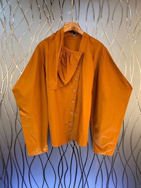 

women's blouses & shirts lantern long sleeve shirt women diagonal button irregular, White