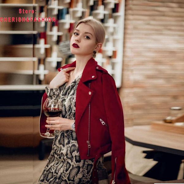 

women's leather & faux women candy color short motorcycle jacket zipper pockets punk coat ladies casual outwear casaco black