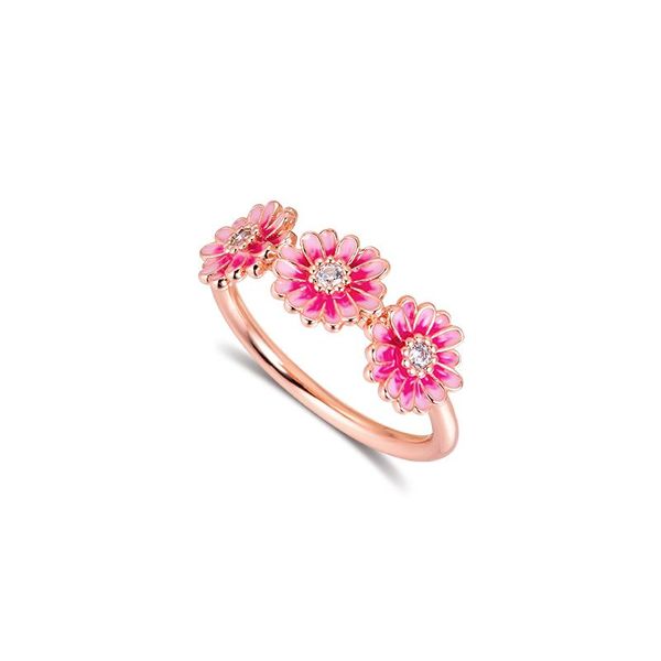 

cluster rings ckk silver 925 jewelry pink daisy flower trio ring for women fashion gift original sterling, Golden;silver