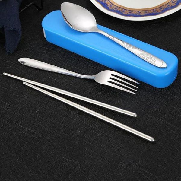 

camp kitchen portable with case tableware set camping restaurant fork spoon chopsticks stainless steel tool travel outdoor dinnerware