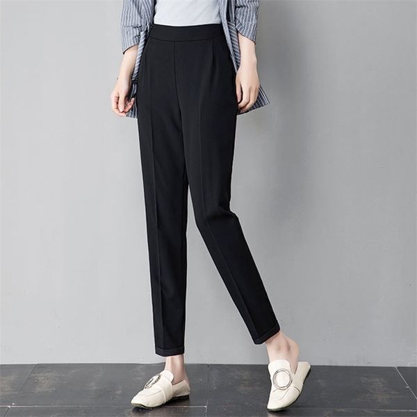 

women's black harem pencil pants high waist ankle-length chiffon elegant trousers for women spring summer office lady 210524, Black;white