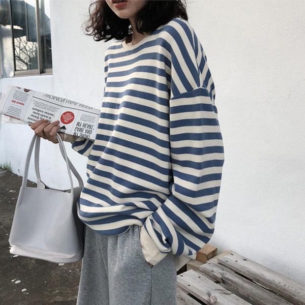 

women's hoodies & sweatshirts women thin 2021 spring autumn korean style stripe loose large simple ulzzang harajuku all-match womens cl, Black