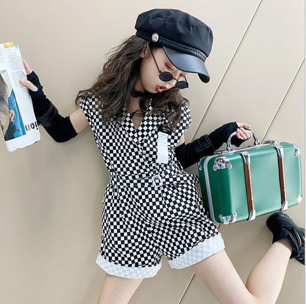 

wholesale girls plaid overalls summer fashion shorts 4-10t a894 jumpsuits, Blue