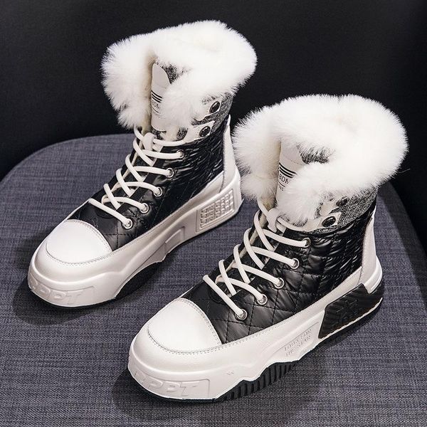 

boots high winter sneakers for women genuine leather snow ankle shoes 2021 platform padded, Black