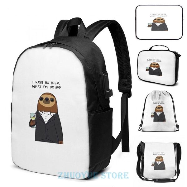 

backpack funny graphic print sloth usb charge men school bags women bag travel laptop