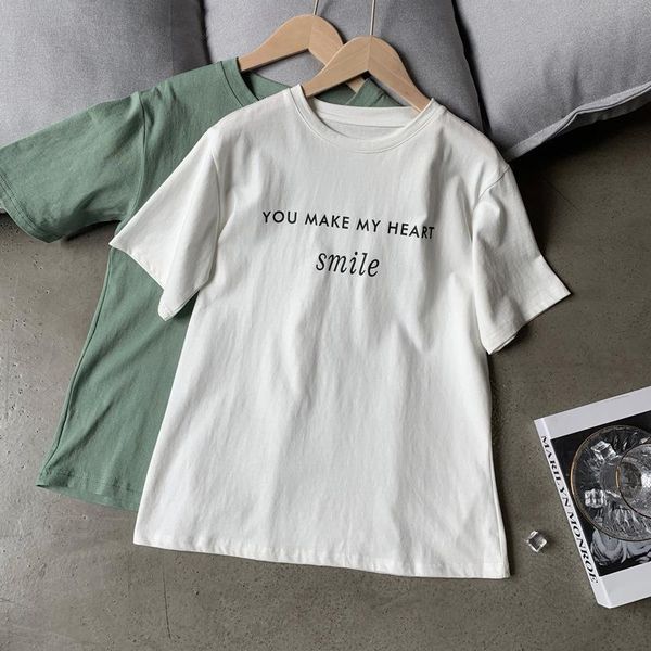 

short sleeve summer womens t shirts o neck letter print casual blusa, White