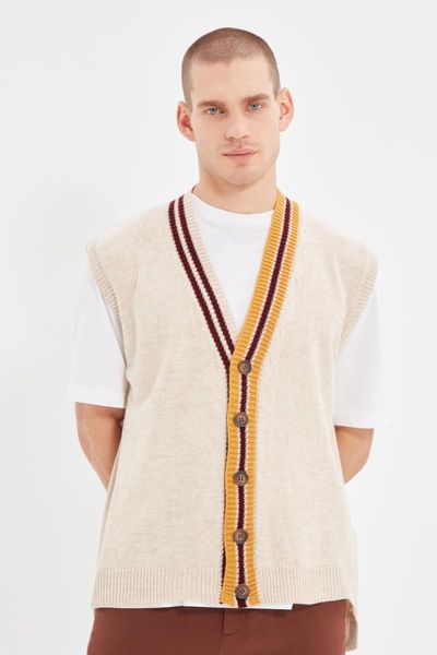 

men's vests trendyol men oversize contrast Ã§izgi detailed-vest, Black;white