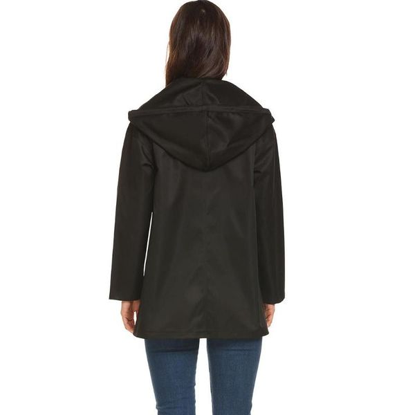 

women's trench coats women hooded long sleeve button down spring, autumn solid casual loose no pocket fit black, army green coat, Tan;black