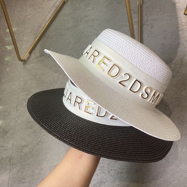 

net red with elegant temperament white hat letter flat celebrity wind french straw hat travel sunscreen hat, Blue;gray