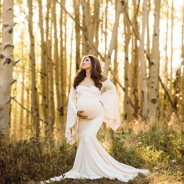 

maternity dresses mercerized cotton pography v neck pregnancy shoot dress long women maxi gown po props, White