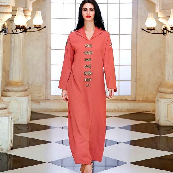 

ethnic clothing abayas muslim dress for women hooded full sleeve with diamond robes 2021 elegant casual solid islam fashion ramadan, Red