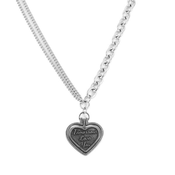 

chains simple personality wild punk titanium steel retro love pendant double necklace cuban hip hop trend street lovers gift jewelry, Silver