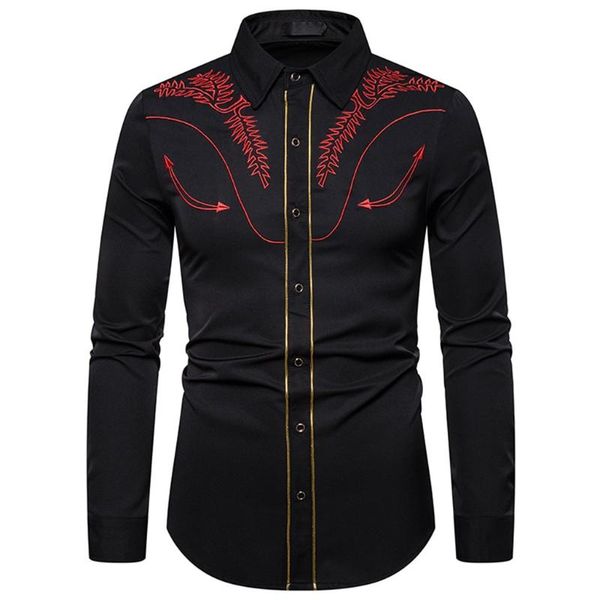 

men casual vintage graphic slim fit shirts men's autumn style fashion embroidered shirt long sleeve printed blouse, White;black