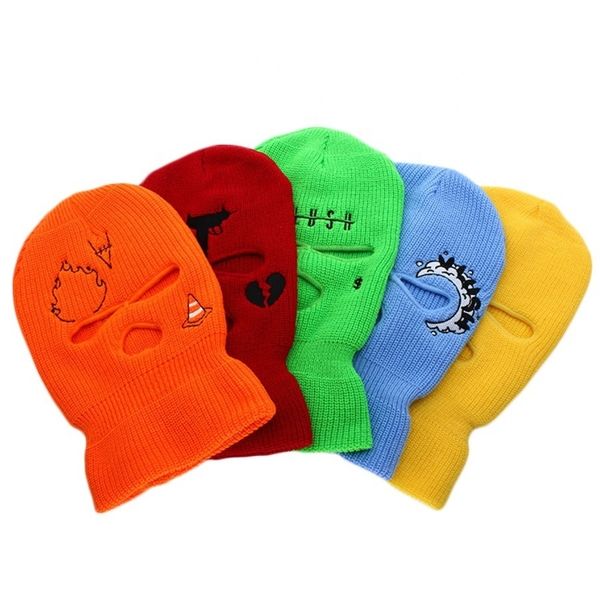 

custom design embroidery clava motorcycle 3 hole full face knit ski mask beanie hatbeanie fjsn802