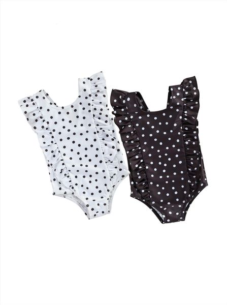 

little girls one piece swimsuit summer children fashionable black white wave point sleeveless swimwear for vacation
