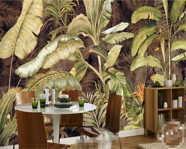 

wallpapers po mural 3d european and american tropical plants banana leaves living room sofa bedroom tv self adhesive wallpaper for walls