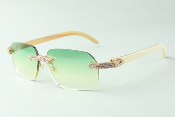 

direct sales double row diamond sunglasses 3524024 with white buffalo horn temples designer glasses, size: 18-140 mm, White;black