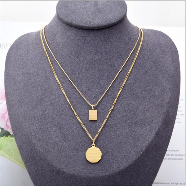 

pendant necklaces multilayer 316 stainless steel womens gold silver color moon star horn crescent double chain good luck coin choker