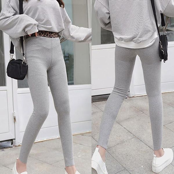 

women's leggings fashion women leopard rib elastic pants trousers casual thin capris resistance below zero legging, Black