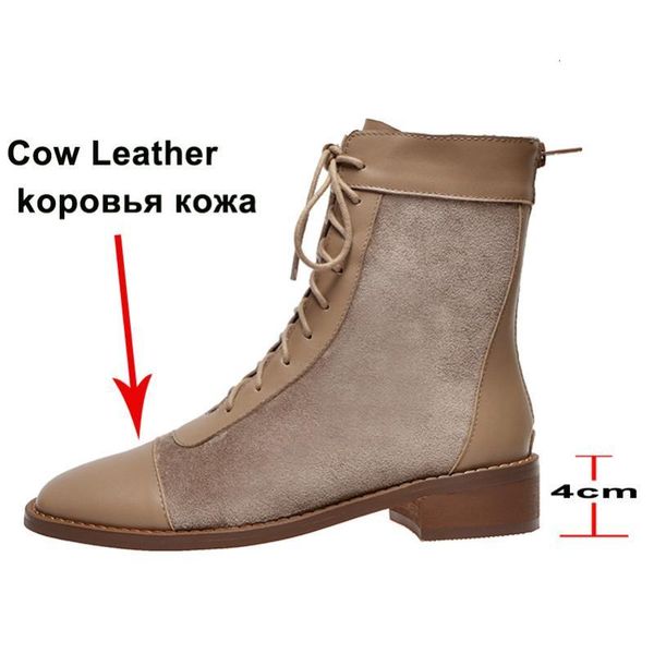

boots meotina real leather mid heel short ankle women shoes square toe thick heels zip lace up ladies autumn size 401 m6aa, Black