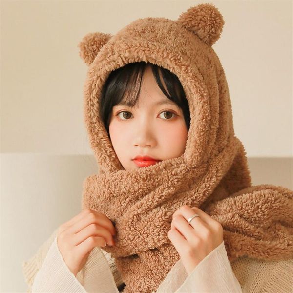 

berets casual cute earflap earmuff warm cold-proof caps bear ear hat scarf set winter hats beanies, Blue;gray