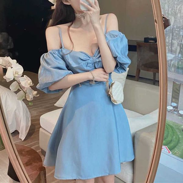 

casual dresses korean summer sweet french mini es women solid vintage strap females party design dcoe, Black;gray