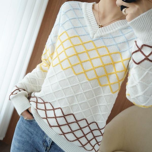 

100% pure wool cashmere sweater woman v-neck multicolor pullover fashion warm knitted women's sweaters, White;black