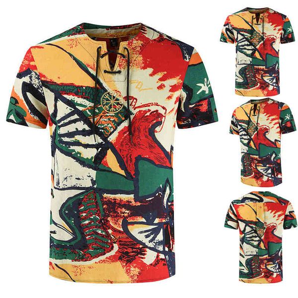 

men's shirts 2021 ummer round ne cotton linen embroidered hort leeve printed yc02, White;black