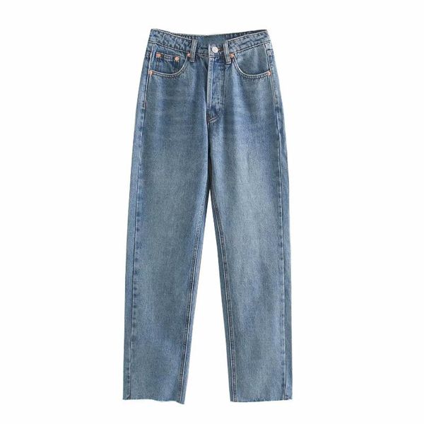

women 2021 chic fashion high waist straight jeans vintage buttons pockets denim pants female ankle trousers jean women's, Blue
