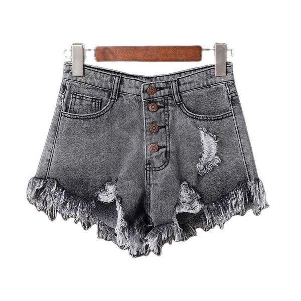 

women's shorts plus size 2xl 3xl 4xl 5xl 6xl women hole tassel breasted jeans high waist denim femme feminino, White;black