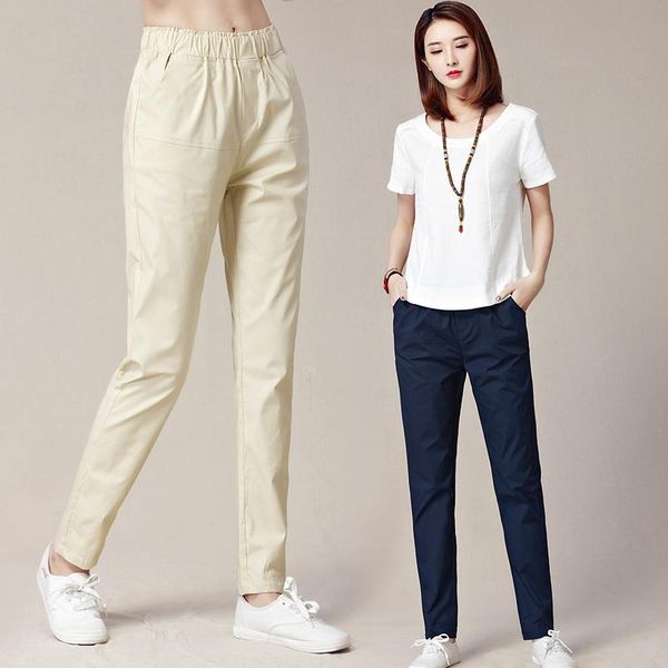 

women's pants & capris summer loose cotton linen women casual harem 2021 high waist trousers black, Black;white