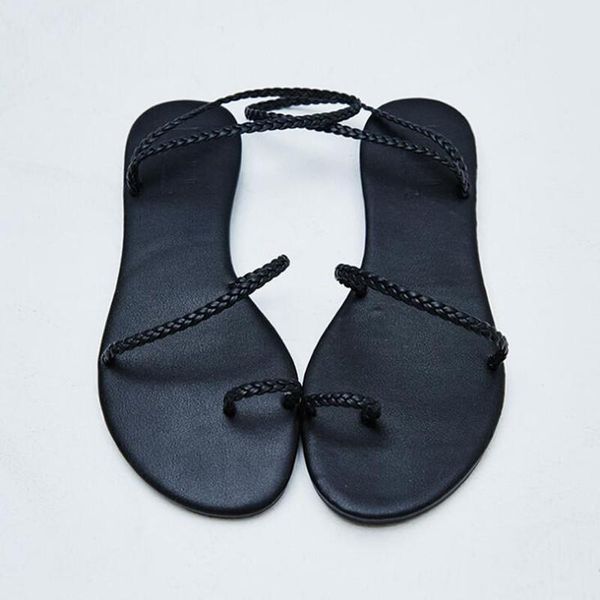 

arrival gladiator sandals flats women beach flip flops weaving casual flat with shoes rome style female sandal low heels c76, Black