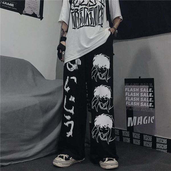 

women's pants & capris harajuku y2k style summer cartoon anime loose wild straight wide-leg casual trousers for men and women, Black;white